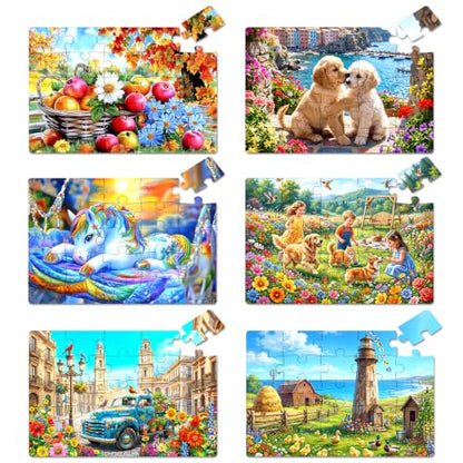 6 Pack 25 Piece Large Piece Puzzles for Seniors with Dementia & Alzheimer's Puzzles | Memory Care Games for Elderly Adults | Easy Grip Cognitive Activities in Nursing Home