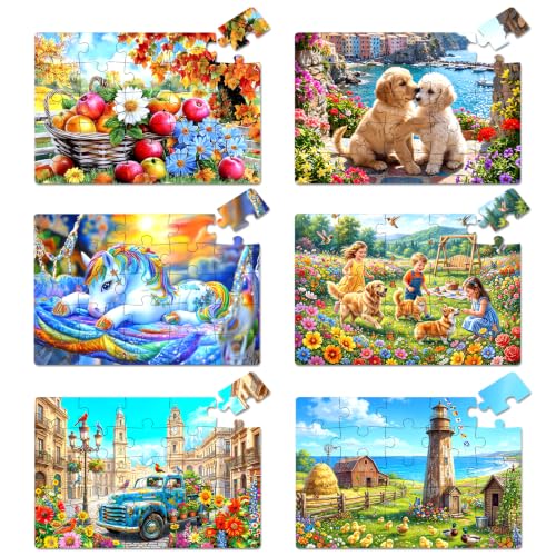 6 Pack 25 Piece Large Piece Puzzles for Seniors with Dementia & Alzheimer's Puzzles | Memory Care Games for Elderly Adults | Easy Grip Cognitive Activities in Nursing Home