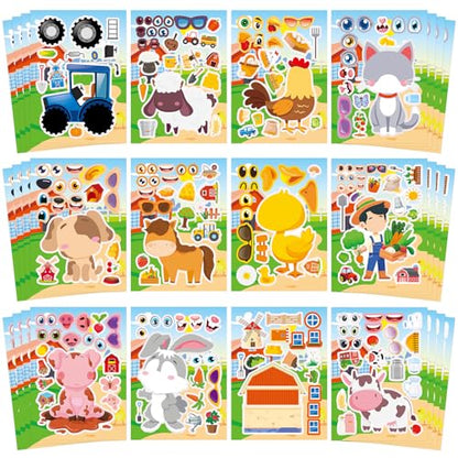 48 Sheets Create Funny Farm Animals Stickers, Make a Face Stickers for Boys and Girls, Travel Sticker Books, Party Favors, Birthday, Home, School and Activities Gifts for Kids Ages 3+ - style: Farm Animal