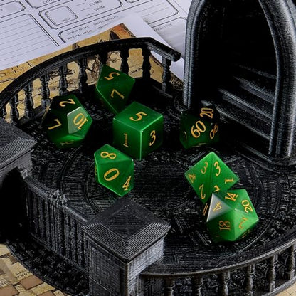 LUCKY-M Gemstone DND Dice Set, Cat Eye Stone Dice for Dungeons and Dragons, Handmade Dice RPG Dice Sets D&D Accessories Gift (Green) - color: Cat Eye- Green