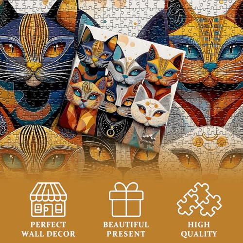 Cat Puzzles for Adults 1000 Pieces, PICKFORU Abstract Cat Jigsaw Puzzle, Animal Funny Kitty Challenge Puzzle Kitten