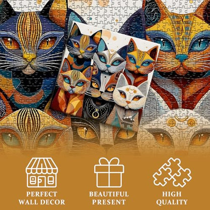 Cat Puzzles for Adults 1000 Pieces, PICKFORU Abstract Cat Jigsaw Puzzle, Animal Funny Kitty Challenge Puzzle Kitten