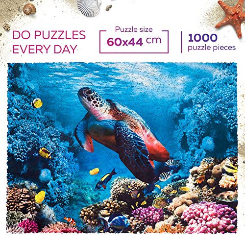 Original Wooden Jigsaw Puzzles for Adults - Shimmering Turtle, 1000 pieces, 23.6"x17.3", Beautiful Gift Package, Unique Shape Best Gift for Adults and Kids