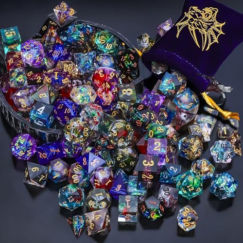 Mystery Dice Set – 7 Pcs Sharp Edge Resin Polyhedral Dice + 1 Dice Bag | Random Style Handmade Sharp‑edged Resin DND Dice, Gifts for D&D, Pathfinder, MTG, Game Night, Dice Goblins, RPG Players & DMs - style: 1 bag Resin Mystery Dice