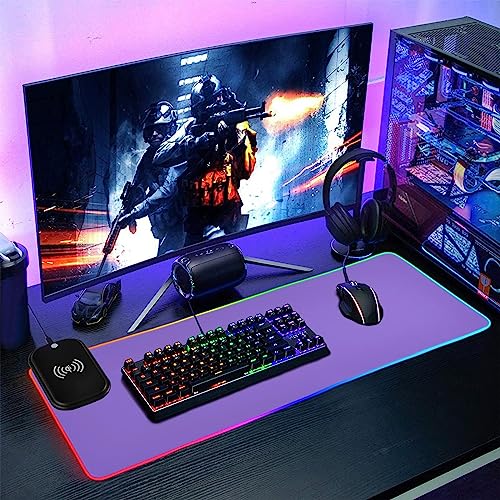 Medium Purple RGB Gaming Mouse Pad, Large Mousepad with 14 Lighting Modes, Big Mouse Mat LED Extended Mouse Pad Anti-Slip, Computer Keyboard Mousepad Mat 31.5 x 11.8 Inch - color: Medium Purple, size: XX-Large 31.5x11.8in