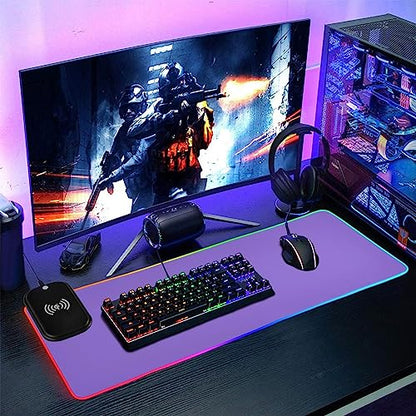 Medium Purple RGB Gaming Mouse Pad, Large Mousepad with 14 Lighting Modes, Big Mouse Mat LED Extended Mouse Pad Anti-Slip, Computer Keyboard Mousepad Mat 31.5 x 11.8 Inch - color: Medium Purple, size: XX-Large 31.5x11.8in
