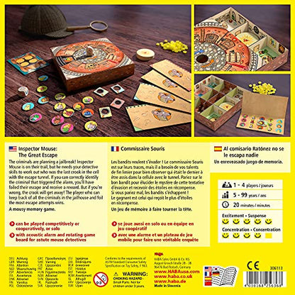 HABA Inspector Mouse: The Great Escape - Detective Board Games for Family Night, Cooperative Memory Games for Ages 5+, Includes 3D Playing Board with Fun Sounds