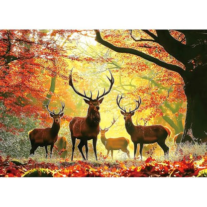 MINIWAN 1000 Piece Majestic Deer in Autumn Forest Jigsaw Puzzle | 27.5"x19.7", For Adults & Seniors, Letters on Back, Reference Poster Included - color: Autumn Elk