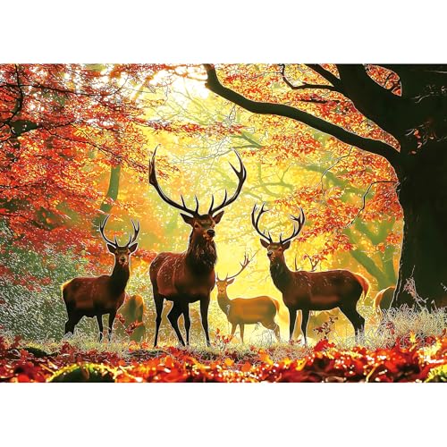 MINIWAN 1000 Piece Majestic Deer in Autumn Forest Jigsaw Puzzle | 27.5"x19.7", For Adults & Seniors, Letters on Back, Reference Poster Included - color: Autumn Elk