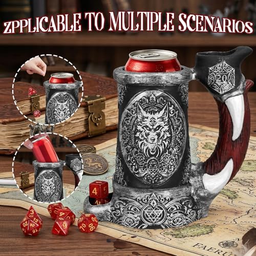 Dice Tower Mug, Dice Rolling Tower, Comes with 7 PCS Dice Set, Suitable for DND Dungeons and Dragons, Tabletop Games, Available As Drink Holder, D&D Gifts, DND Accessories (Silver-Black Wolf) - color: Silver-black Wolf