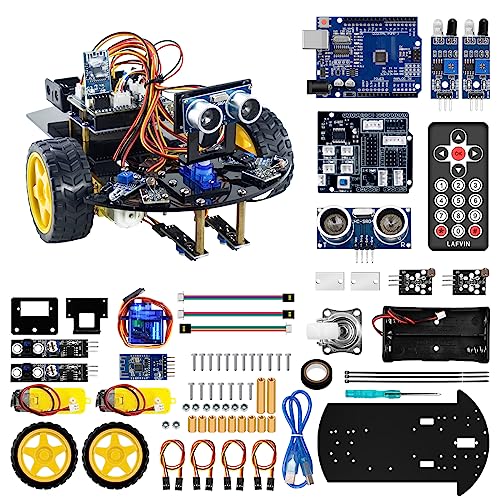LAFVIN 2WD Smart Robot Car Kit V2 with Bluetooth, IR Remote, Obstacle Avoidance, Line Tracking, Light Seeking, Follow Object Functions, STEM Educational Robotics Kit with Tutorial - size: V2