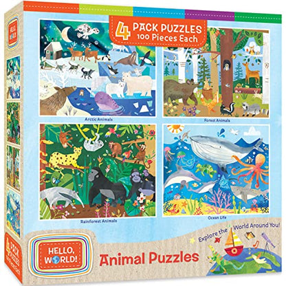 MasterPieces Hello, World! - 4-Pack 48Pc Puzzles - Jigsaw Puzzle with Vibrant Artwork and Durable Pieces - Fun Family Activity, Brain Challenge, and Educational Entertainment for Kids, Teens - style: Hello, World