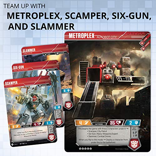Transformers TCG Metroplex Deck | Foil Titan-Sized Character Card | 44 Cards Incl. Scamper, Six Gun, Slammer