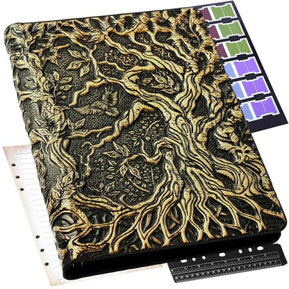 Notebook Journal, Refillable Binder for DND - 3D Tree of Life Design (A5) | A5 400 Pages (200 Sheets), Perfect for Dungeons and Dragons (D&D), Bonus Tabs and Ruler, for Players and DM's - color: Bronze