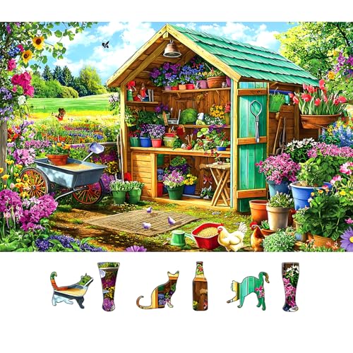500 Piece Jigsaw Puzzles for Adults Garden Shed with Colorful Spring Flowers Gardening Tools Flower Potting shed Puzzles with Letters on Back, Fun Family Puzzle & Relax Activity for Seniors - color: Colorful-garden Shed