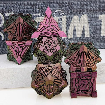 7PCS Metal DND Dice Set with Box, Debris RPG Purple Red D and D Dice for use with D&D Tabletop Games Role Playing Game Polyhedral Dice Set D20 D12 D10 D8 D6 D4 - color: Red