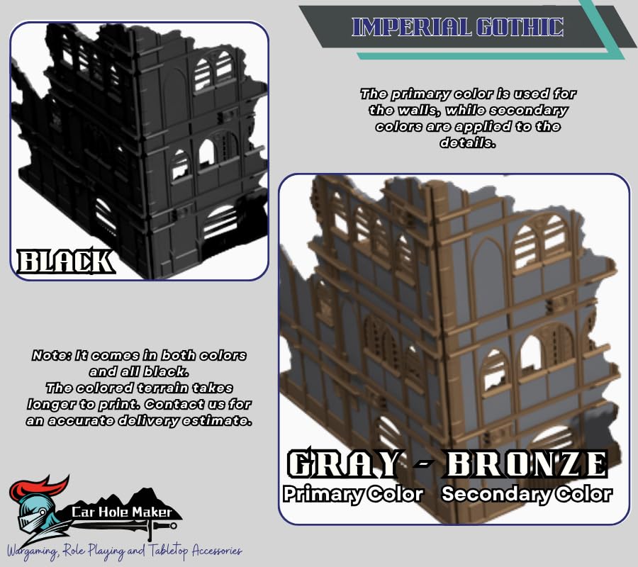 Foldable Imperial Gothic Terrain Set – 3D Printed Modular Ruins, Preassembled Scenery for 28mm Tabletop Wargames, Tournament Layout Compatible (Black)
