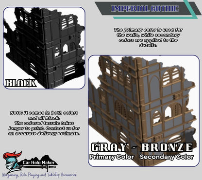 Foldable Imperial Gothic Terrain Set – 3D Printed Modular Ruins, Preassembled Scenery for 28mm Tabletop Wargames, Tournament Layout Compatible (Black)