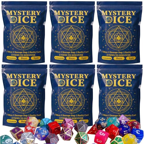Mystery Dice Set of 7 Polyhedral Dice, DND Dice Set with Storage Bag and Rarity Card, RPG Dice, for Role Playing, Table Games (6 Pack (Epic Guaranteed)) - style: 6 Pack (Epic guaranteed)