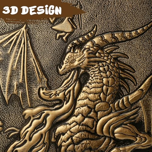 DND Dungeons Master Screen, DNDND Faux Leather 3D Embossed Four-Panel with Pockets for DND Dungeons and Dragon Tabletop Game (Brass) - color: Brass