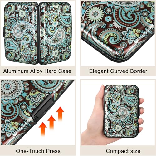 Mini RFID Aluminum Wallet Credit Cards Holder Business Card Case Metal ID Case for Men Women (Blue flower) - color: Blue flower