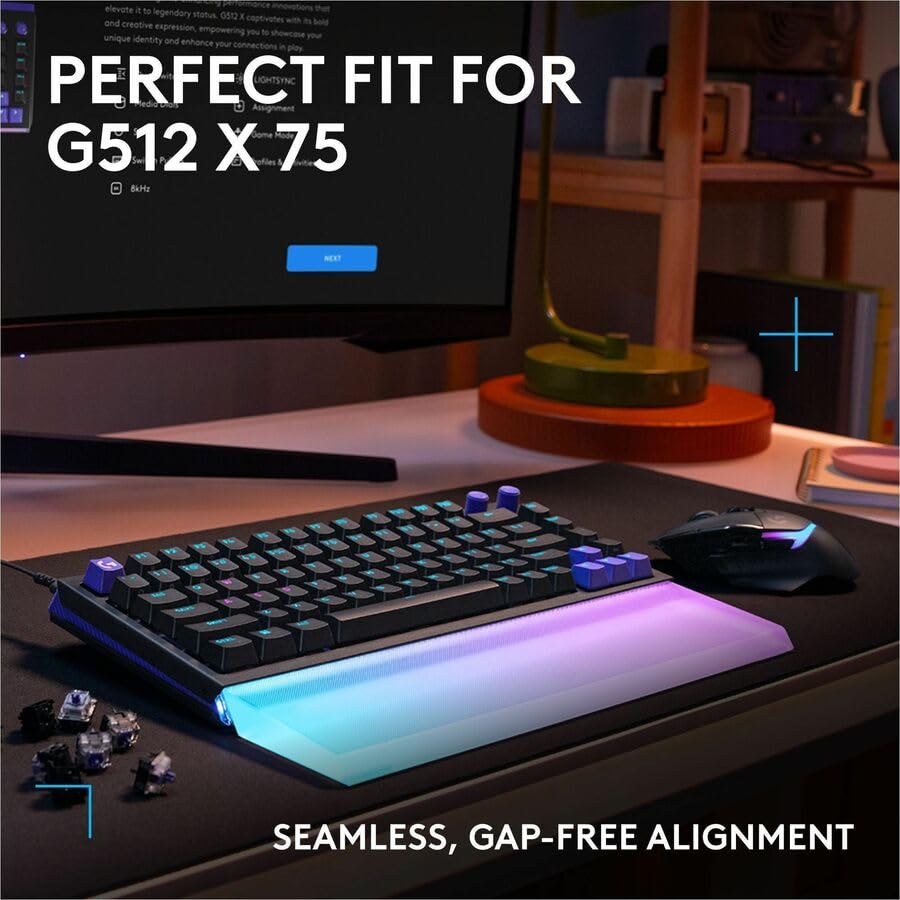 Logitech G512 X Palm Rest 75 | Compatible only with G512 X 75 keyboards, Semi-Transparent Opaque Acrylic Wrist Rest, RGB Amplifying Diffuser Design - size: 75 percent