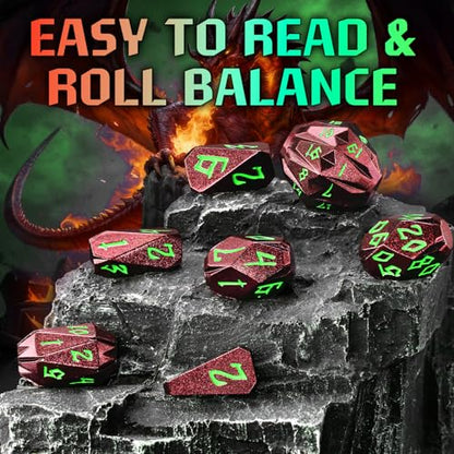 FONVGOGO Metal DND Dice Set for Dungeons and Dragons - 7-Piece Polyhedral RPG D and D Dice Set with Unique Cool Stonehenge Design & Cardboard Box - for Tabletop Gaming Gifts (Brown Green) - color: S Brown Green