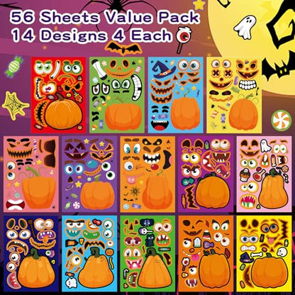 56 Sheets Halloween Pumpkin Stickers for Kids - 14 Different Pumpkin Designs - Fun Halloween Party Favors Crafts Games & Activities Supplies - style: Pumpkin