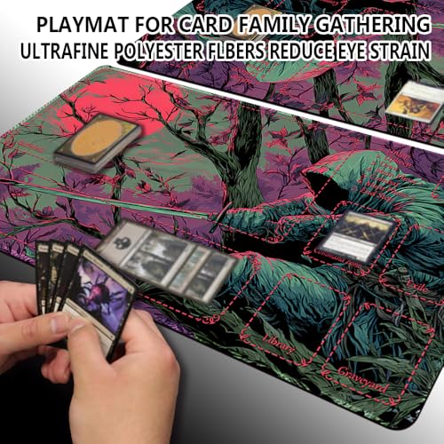 MTG Playmats(Stitched) 14x24in Compatible for OCG CCG RPG TCG Playmats with Card Zones Storage Bag (Assassins-with Zone) - color: Assassins-with Zone