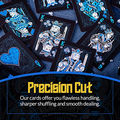 Cyberpunk Blue Playing Cards, Cardistry Decks, Black Deck of Cards for Kids & Adults, Cool with Card Game e-Book, Unique Poker, - color: Blue