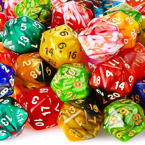 Skylety 200 Pieces Polyhedral Dice Sets with Black Pouch Compatible with RPG MTG Tabletop Role Playing Table Games Multi Colored Assortment (20 Sided Style) - style: 20 Sided Style