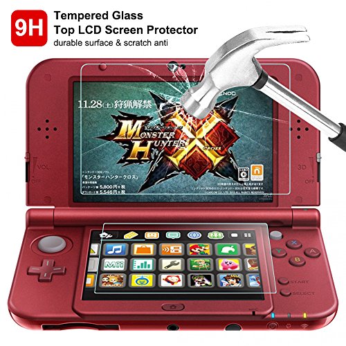 Screen Protector Compatible New 3DS XL, AFUNTA 4 Pcs Tempered Glass for Top Screen and HD Clear Crystal PET Film Compatible Bottom Screen, 3DSXL Film Accessory