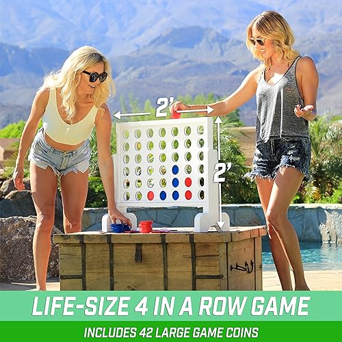 GoSports 2 foot Width Giant 4 in a Row Game with Carrying Case, Made from Wood - style: Classic