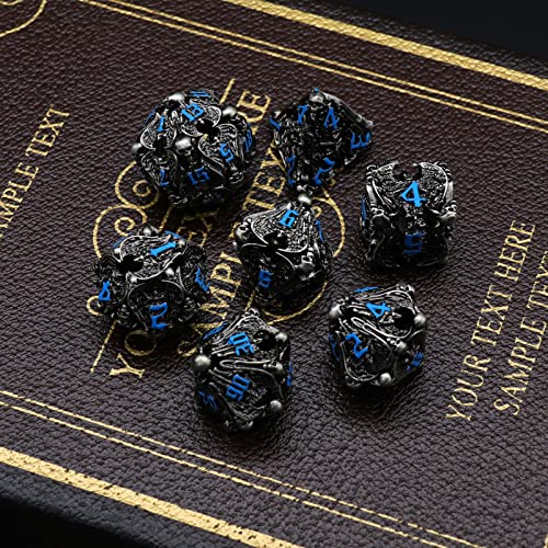 DND Dice, Dungeons and Dragons Dice Metal Dice Set D&D with Box HNCCESG Unique Role Playing Dice Hollow Polyhedral Starter Dice Gaming for Board Game RPG (Angel Blue Number) - color: Angel Blue Number