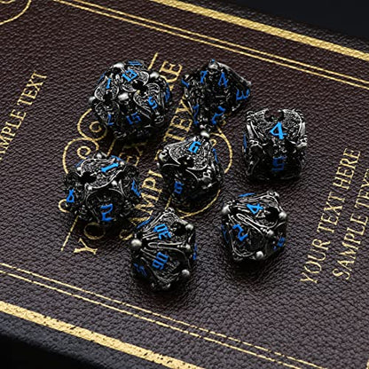 DND Dice, Dungeons and Dragons Dice Metal Dice Set D&D with Box HNCCESG Unique Role Playing Dice Hollow Polyhedral Starter Dice Gaming for Board Game RPG (Angel Blue Number) - color: Angel Blue Number