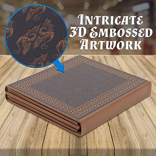 CASEMATIX DM Screen Faux Leather 8-Panel Deluxe GM Screen - Eight Panel Folding Game Master Screen with 2 Swinging Panels and Wet Erase Pockets for TTRPGs, Inserts Not Included, Brown - color: Brown
