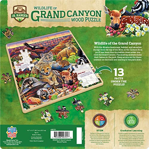 Masterpieces 48 Piece Fun Facts Jigsaw Puzzle for Kids - Jr Ranger Grand Canyon Wildlife Wood Puzzle - 12"x12" - style: Grand Canyon Wildlife