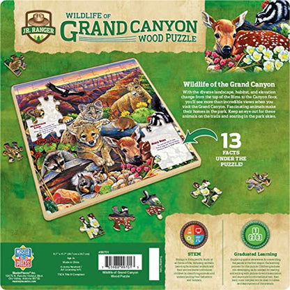 Masterpieces 48 Piece Fun Facts Jigsaw Puzzle for Kids - Jr Ranger Grand Canyon Wildlife Wood Puzzle - 12"x12" - style: Grand Canyon Wildlife