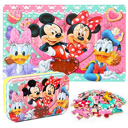 MZZOTOY Puzzles for Kids Ages 4-8, 60 Pieces for Kids Ages 3-5 in a Metal Box Jigsaw Puzzles Girls and Boys Educational Toys Gifts - color: Minnie