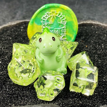 Sage's Portal Familiars Dice and Toy Set Combo Resin DND Dice Set Polyhedral Dice Set for Dungeons and Dragons RPG Pathfinder Tabletop TTRPG (Green Dragon+ Figurine) - color: Green Dragon, style: Dice Set +Mini Figure