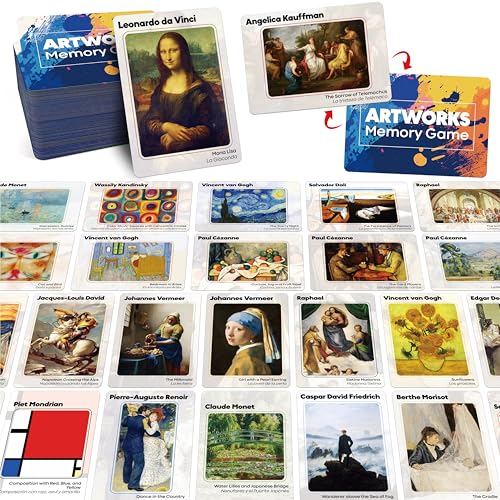 80 PCS Artwork Matching Game, 40 Famous Painting Memory Cards Bilingual Language Picture Match Game, Educational Learning Toys Enhance Memory & Matching Skills for Kids Ages 3 and Up - style: Artwork