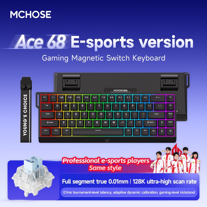 FKZ x MCHOSE ACE 68 Magnetic Switch Gaming Keyboard,Hall Effect Rapid Trigger Keyboard 60% Hyper-Fast Adjustable Actuation,RGB Backlit 8K Hz Polling Rate for Mac/PC Game (Black) - color: Black-Blue Ice Magnetic Switch