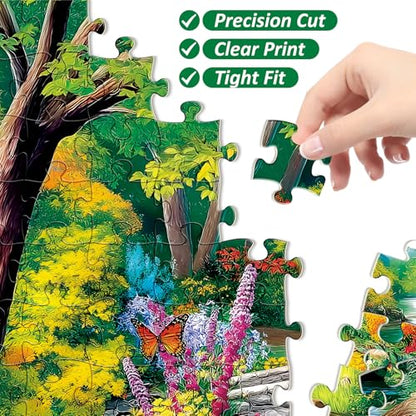 300 Piece Puzzle for Adults,Riverside Animal Puzzle for Kids Teen Adults,Spring Flower Landscape Jigsaw Puzzle 300 Piece,Interlock Perfectly Letter on Back,Family Activity Game Nights Gifts,20.5x15 in - color: White Swan