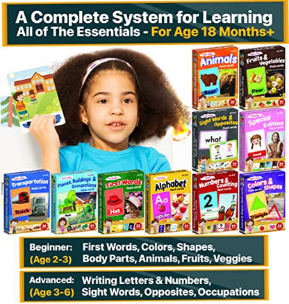 Flash Cards for Toddlers 2-4 Years – Jumbo Learning Box Set with Real Pictures - Alphabet Number Emotions Animal Sight Words Color Shapes – Toddler Flash Cards for Kindergarten Preschool 1st 2nd Grade