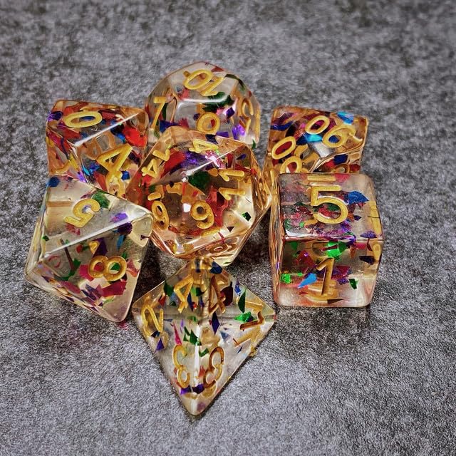 Sage’s Portal Cantrips DND Dice Set - Round Edge Resin 7-PC Polyhedral DND Dice Set for Dungeons and Dragons D&D RPG Tabletop TTRPG (Rainbow Sparks) - color: Rainbow Sparks