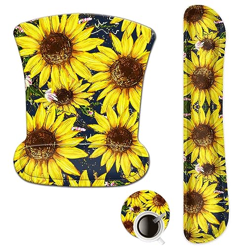 ToLuLu Keyboard Mouse Pad Wrist Rest Set, Gel Ergonomic Mouse Pads for Computer Laptop Office Home, Comfortable Mousepad Keyboard Wrist Support Memory Foam for Easy Typing Pain Relief, Nice Sunflower - color: Nice Sunflower