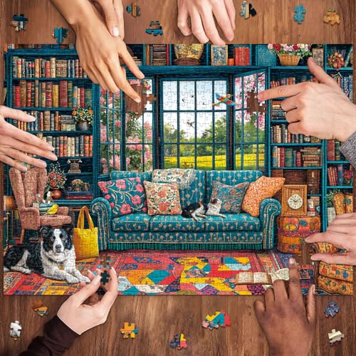 Puzzles for Adults 1000 Pieces,Cozy Study Jigsaw Puzzle with 1:1 HD Poster, Perfect Interlocking No Dust, Stress Relief Ideal Gift for Family Games - color: Cozy Study