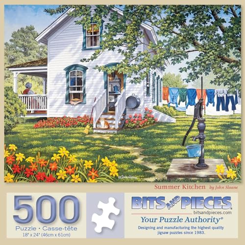 Bits and Pieces 500 Piece Jigsaw Puzzles for Adults, Large 18x24 Inch | Summer Kitchen, Americana Country Farmhouse, Random Die Cut Pieces, No False Fits - size: 500 Piece Puzzle