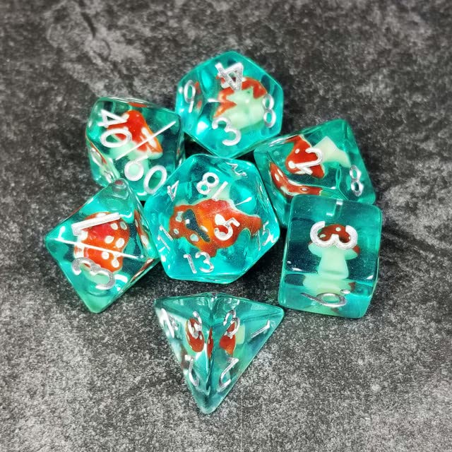 Sage's Portal Familiars and Reagents Resin DND Dice Set Polyhedral Dice Set for Dungeons and Dragons RPG Tabletop TTRPG (Red Magic Shrooms) - color: Red Magic Shrooms