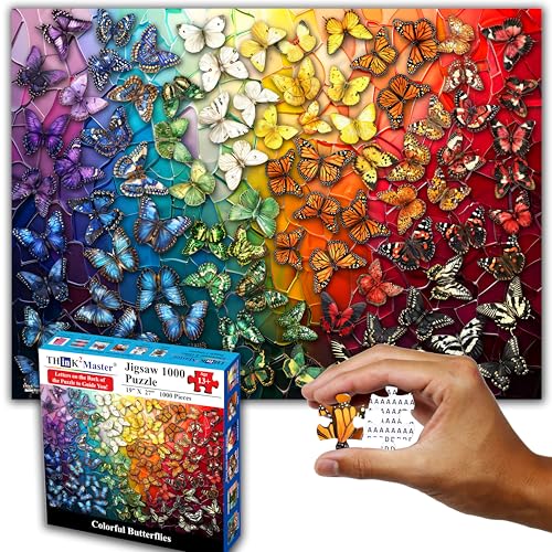 Think2Master Colorful Rainbow of Butterflies & Stained Glass 1000 Pieces Large Format Jigsaw Puzzle for 13+, Teens, Adults & Families. Beautiful Vibrant Illustration Artwork Size: 26.8” X 18.9” - style: Butterflies